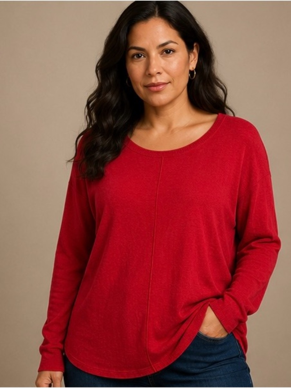 Cyn Women Red Long Sleeve Crewneck sweater - Size 1X
